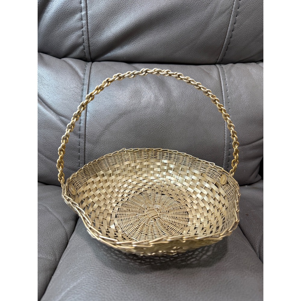 Vintage Diplom Brevetto Made in Italy Woven Gold Tone brass Basket Handle